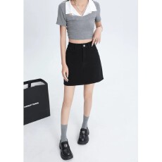 批发<b class='q'>大码</b>胖mm遮胯a字短裙夏季黑色牛仔半身裙女高腰小众显瘦<b class='q'>牛仔裙</b>子