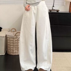 批发高个子<b class='q'>提</b><b class='q'>臀</b>白色弯刀阔腿牛仔<b class='q'>裤</b>女2026春秋气质高腰宽松显瘦牛仔<b class='q'>裤</b>