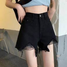 批发浅色毛边<b class='q'>牛仔</b><b class='q'>短裤</b>女夏季新款<b class='q'>高腰</b>遮胯宽松显瘦破洞a字阔腿热裤子