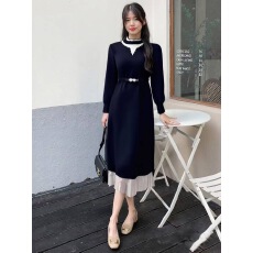 批发2025新款赫本风镂空<b class='q'>针织</b><b class='q'>连衣裙</b>女秋 包芯纱