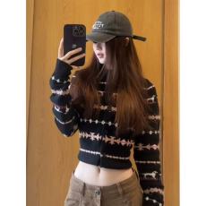 批发美式复古费尔岛针织开衫毛衣女秋冬修身显瘦慵懒休闲风松弛感外套