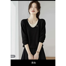 批发粉色<b class='q'>假两件</b>七分袖抽绳<b class='q'>针织衫</b>女短款春装2026新款天丝中袖薄款上衣