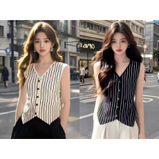 批发小香风薄款条纹针织马甲开衫女夏款高级感背心韩系chic无袖小上衣