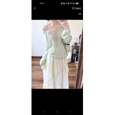 批发2026春夏新款法式方领针织上衣搭配蕾丝半身裙两件套 马海毛