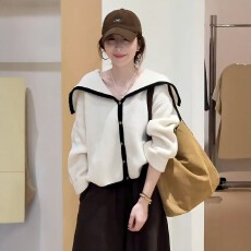 批发大码女装海军领短款毛衣外套针织开<b class='q'>衫</b>秋季新款胖mm宽松显瘦小上衣