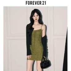 批发温与柔【绿色梦境】春季辣妹吊带<b class='q'>连衣裙</b>复古收腰短裙百搭开衫