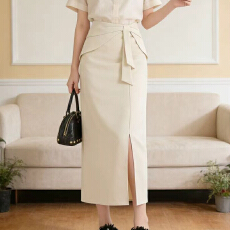 批发实拍开叉<b class='q'>西装</b>半身裙<b class='q'>女</b>春夏2026新款系带高腰显瘦气质包臀a字长<b class='q'>裙</b>