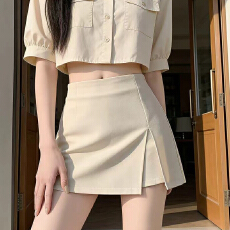 批发实拍灰色西装半身裙<b class='q'>女</b>夏小个子高腰防走光开叉辣妹a字包臀短裙裤