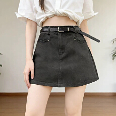批发实拍水洗棉短裙女春夏2026新款复古高腰显瘦a字半裙包臀半身裙子