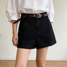 批发实拍2026夏季<b class='q'>韩版</b>高腰皮带时尚简约短裤女显瘦百搭气质A字阔腿裤