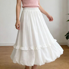 批发实拍木耳边花苞裙a字蓬蓬<b class='q'>半身</b>裙女中长款2026新款春夏花边灯笼裙