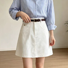 批发实拍2026春夏季新款韩版高腰显瘦A字半身裙女洗水棉<b class='q'>百搭</b>休闲短裙