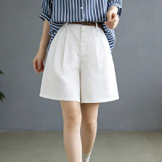 批发实拍<b class='q'>短裤</b>女高腰显瘦2026夏季新款百搭阔腿A字宽松苎麻休闲五分裤