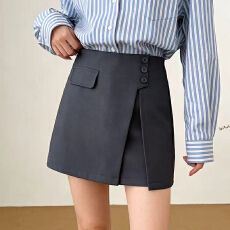 批发<b class='q'>实拍</b>不规则高级感灰色复古半身裙小众气质短裙女夏遮肚A字西装裙