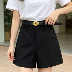 批发实拍高级感西装阔腿短裤女高腰显瘦A字裤休闲百搭卡其色直筒热裤