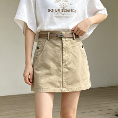 批发<b class='q'>实拍</b>美式复古工装短裙女高腰A字显瘦水洗棉休闲裙防走光半身裙子