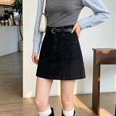 批发实拍美式<b class='q'>复古</b>水洗棉牛仔短裙女秋冬新款高腰包臀防走光a字半身裙