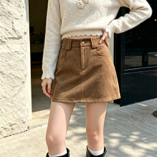 批发<b class='q'>实拍</b>美拉德麂皮绒短裙女秋冬高腰A字工装半身裙显瘦防走光包臀裙