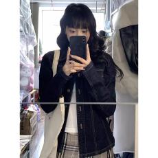 批发复古深蓝色短款牛仔外套女2025年春季新款小个子<b class='q'>百搭</b>宽松夹克上衣