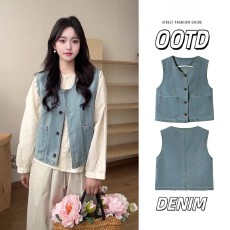 批发<b class='q'>牛仔</b><b class='q'>马甲</b>女款外穿夏季小个子设计感复古短款无袖坎肩<b class='q'>背心</b><b class='q'>马夹</b>上衣