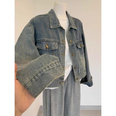 批发港风复古短款牛仔外套女春秋新款设计感小众洋气宽松休闲夹克上衣