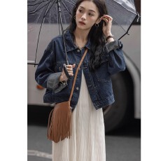 批发ins港风丹宁牛仔蓝 短外套2025春秋新款小个子休闲韩版宽松上衣女
