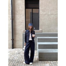 批发YOYOZIZHI 阿姆斯特丹美式复古牛仔套装裤女宽松原色牛仔短外套