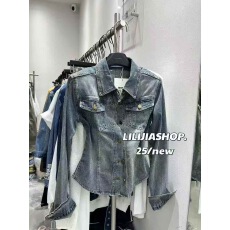 批发复古休闲牛仔衬衫外套女2025秋季新款美式收腰POLO领气质修身上衣