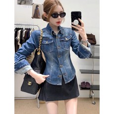 批发韩系复古收腰牛仔衬衫外套秋装女2025新款设计感小众气质显瘦上衣