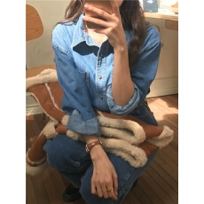 批发港风复古软牛仔衬衫外套女春秋2026新款法式叠穿衬衣内搭长袖