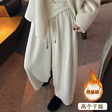 批发现 孕妇粗纺羊毛花式纱隔针工艺垂感针织阔腿裤女秋冬新款休闲裤