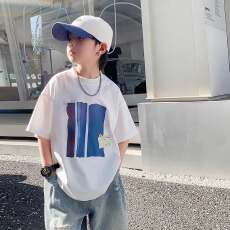 批发男大童夏季纯棉短袖t恤2025新款儿童男孩夏装帅气半袖体恤上衣潮
