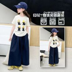 批发<b class='q'>女童</b>夏<b class='q'>季</b>短袖套装2025新款短款百搭T阔腿<b class='q'>裙裤</b>两件套大童韩版夏款
