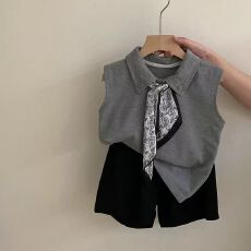 批发送丝巾女童夏季2025休闲新款套装儿童中大童洋气短裤时髦两件套潮