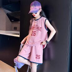 批发女童速干运动套装夏季2025新款女大童洋气夏装<b class='q'>背心</b>短裤<b class='q'>儿童</b>篮球服