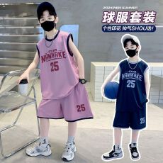 批发儿<b class='q'>童装男童</b>夏装无袖背心套装2025新款夏季大童夏款运动速干篮球服