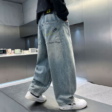 批发儿<b class='q'>童装男童</b>裤子春秋装2025新款时尚中大童<b class='q'>牛仔裤</b>直筒男孩老爹裤潮