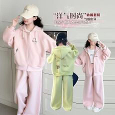 批发女童秋装套装2025新款<b class='q'>儿童</b>女大童洋气连帽<b class='q'>开衫</b>休闲春秋外套两件套