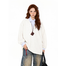 批发实拍<b class='q'>大码</b>女装200斤卫衣春秋潮假两件薄款中长宽松新款POLO领上衣