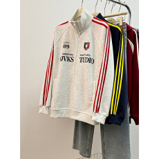 批发实拍卫衣<b class='q'>男</b>女情侣装春秋薄款2026潮拉链<b class='q'>开衫</b>外套条纹连帽韩版上衣