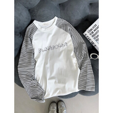 批发实拍220克纯棉长袖t恤打底衫女装薄款秋季<b class='q'>新款</b>插肩袖宽松圆领上衣