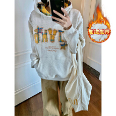 批发实拍纯棉华棉复合真超<b class='q'>卫衣</b>女秋冬加绒加厚刺绣设计感连帽保暖上衣