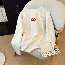 批发实拍220克曼巴棉<b class='q'>长袖</b><b class='q'>t</b><b class='q'>恤</b>打底衫<b class='q'>男</b>女薄秋季新款刺绣花宽松圆领上衣