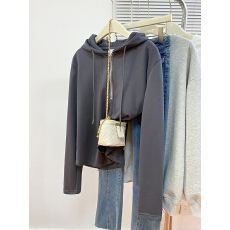 批发实拍250克真卫衣女春秋薄款打底衫连帽纯色短外套拉链上衣长袖<b class='q'>t</b><b class='q'>恤</b>