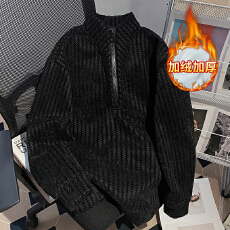 批发实拍<b class='q'>潮牌</b><b class='q'>卫衣</b>男秋冬加绒新款鱼骨纹拉链宽松立领保暖上衣韩版女装