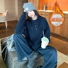 批发实拍380克奥粒绒加绒卫衣女秋冬新款设计感宽松纯色立领保暖上衣