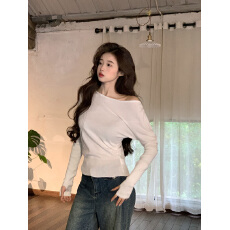 批发实拍包芯纱长袖上衣<b class='q'>女</b><b class='q'>针织衫</b>纯色斜领短款修身打底衫秋冬保暖<b class='q'>毛衣</b>