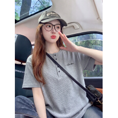 批发官图260克原版提花<b class='q'>短袖</b>t恤男女<b class='q'>情侣装</b>夏季新款宽松亨利领上衣