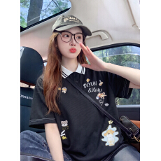 批发官图天丝爽棉<b class='q'>短袖</b>t恤男女<b class='q'>情侣装</b>夏新款设计感宽松POLO领上衣