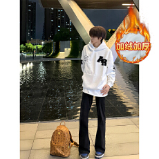 批发官图大码女装男卫衣加绒秋冬潮新款中长宽松刺绣连帽保暖<b class='q'>上衣</b>